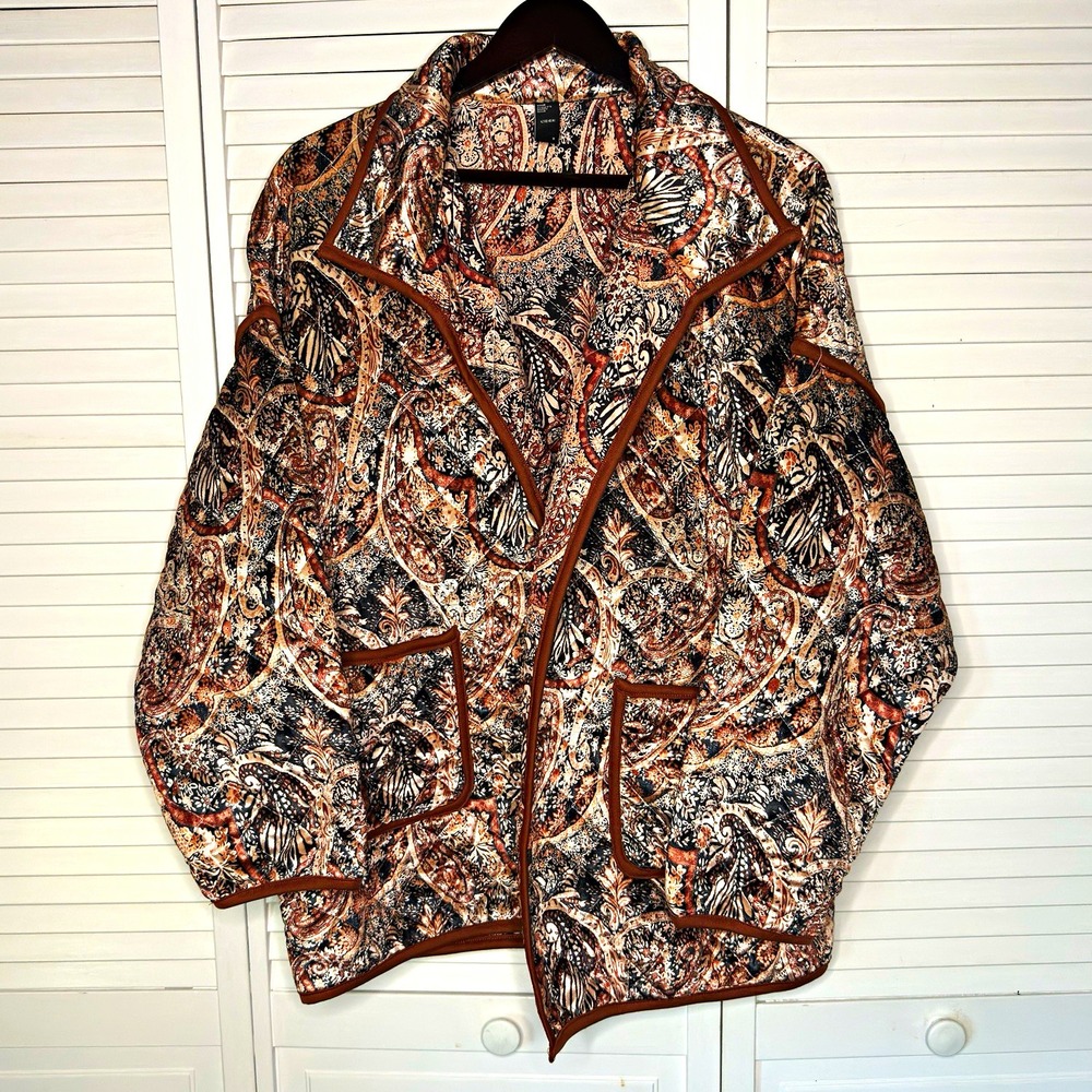 Cider Womens Paisley Wrap Jacket Size S Brown Boho Belted Quilted Open Front
